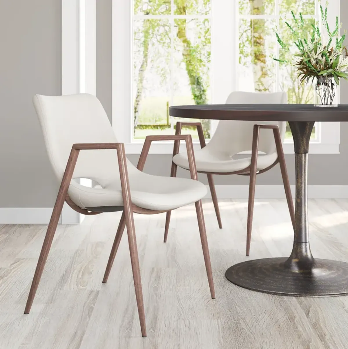 Emerson Set of 2 Dining Chairs - Beige/Walnut