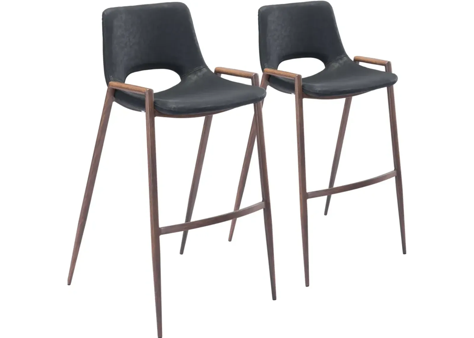 Emerson Set of 2 Bar Stools - Black/Walnut