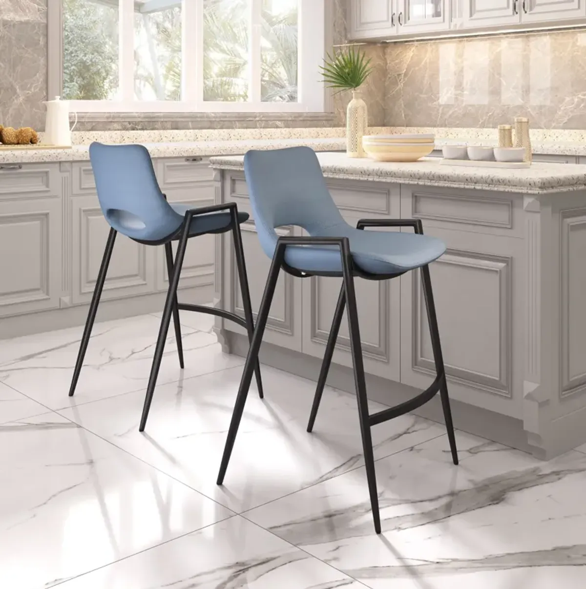 Emerson Set of 2 Counter-Height Stools - Blue/Black