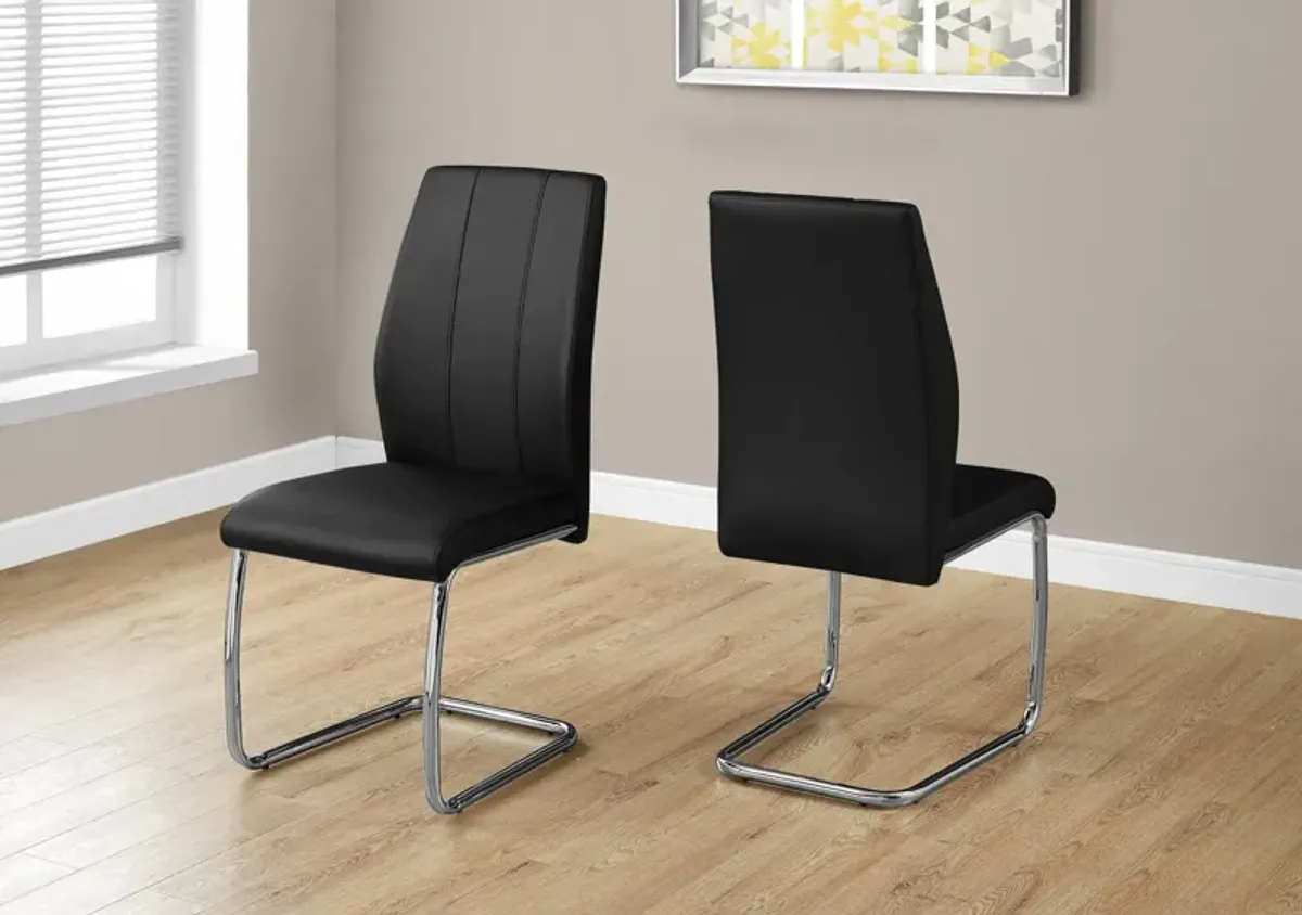 Charley Set of 2 Dining Chairs - Black Vegan Leather/Chrome