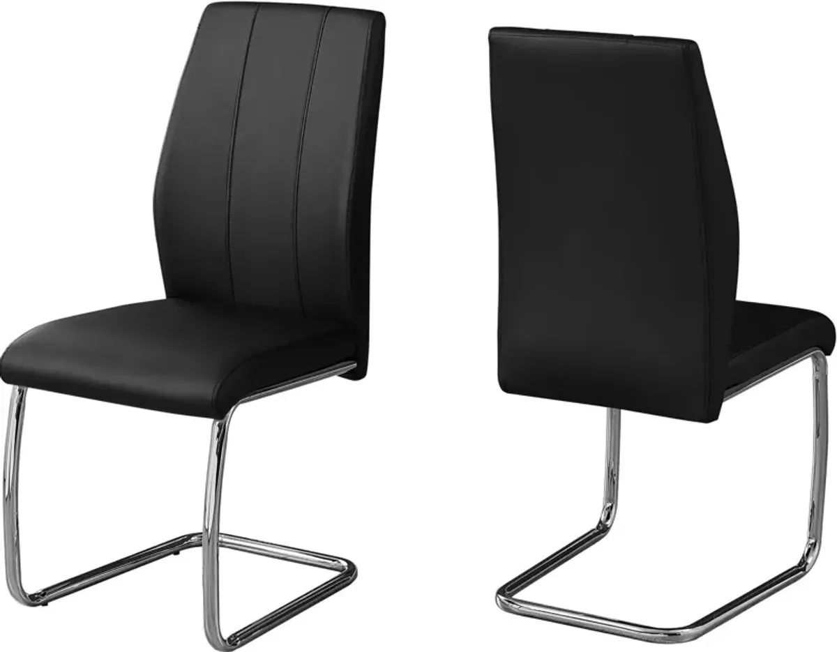 Charley Set of 2 Dining Chairs - Black Vegan Leather/Chrome