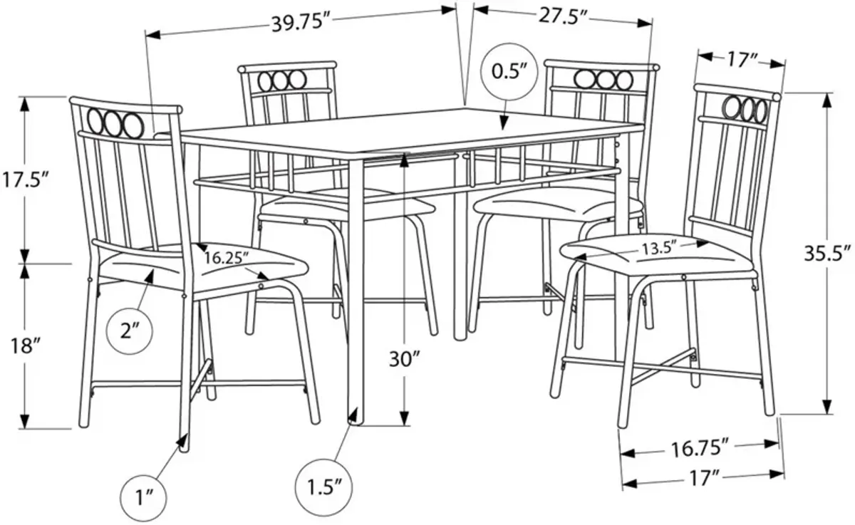 Gideon 40" Dining Table and 4 Dining Chairs - Black