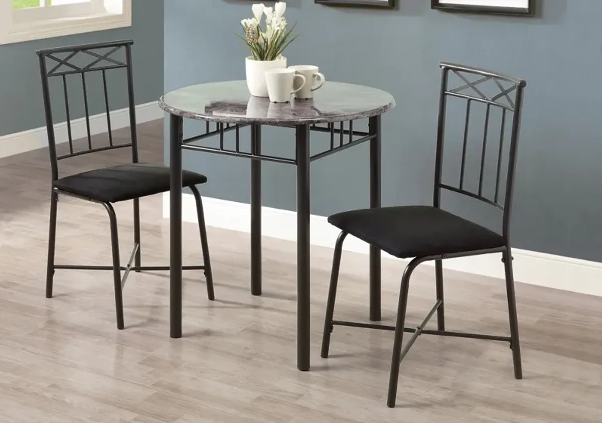 Gideon Round Dining Table and 2 Dining Chairs - Gray/Black