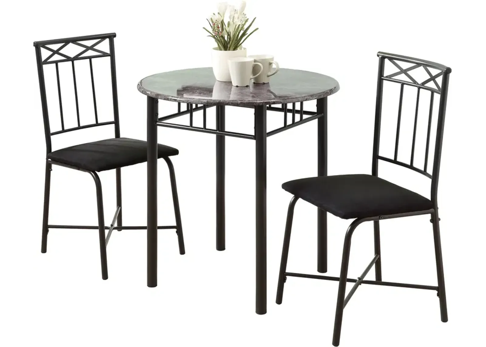 Gideon Round Dining Table and 2 Dining Chairs - Gray/Black