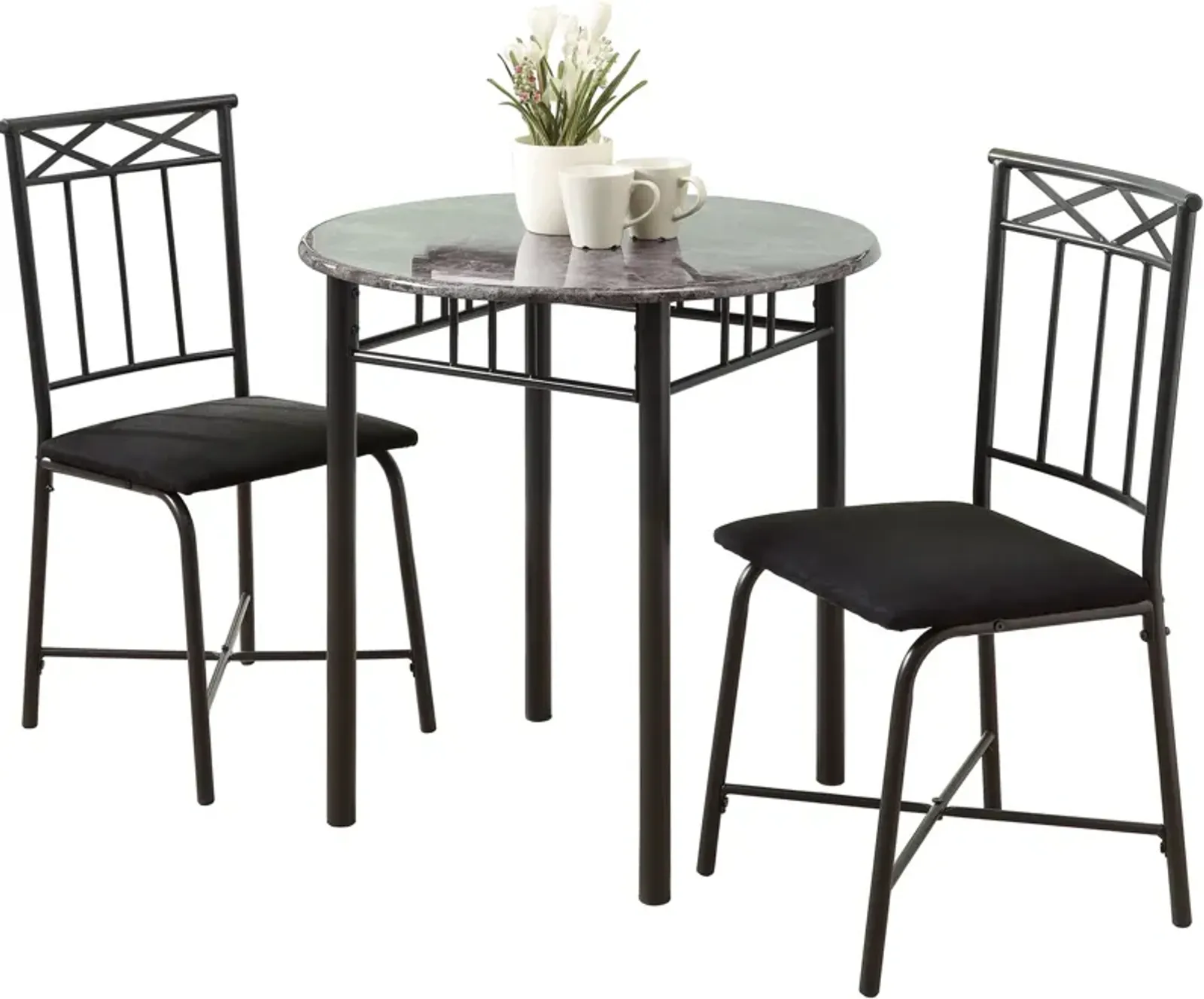 Gideon Round Dining Table and 2 Dining Chairs - Gray/Black