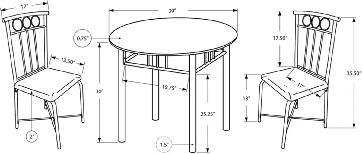 Gideon Round Dining Table and 2 Dining Chairs - Black