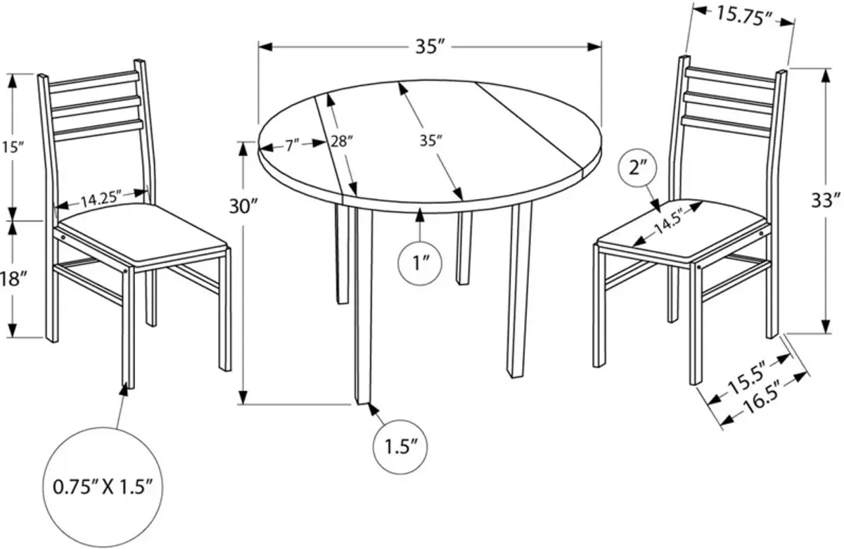 Nannie Extendable Dining Table and 2 Dining Chairs - Gray/Black