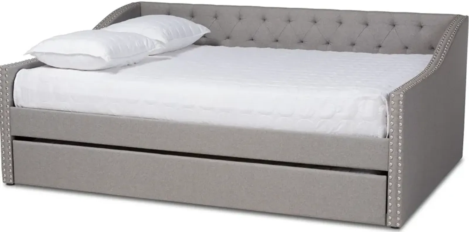 Taite Full Upholstered Daybed with Trundle - Light Grey