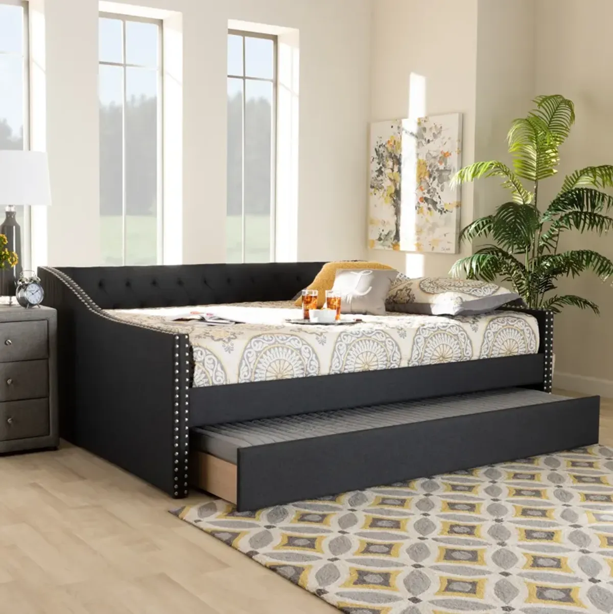 Taite Full Upholstered Daybed with Trundle - Dark Grey