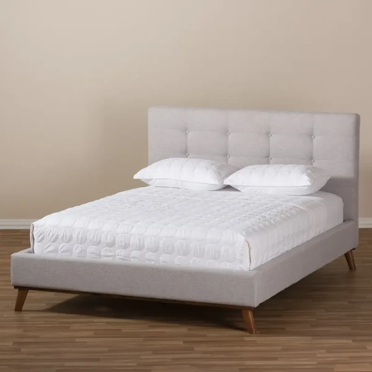 Teyah Queen Upholstered Platform Bed - Greyish Beige