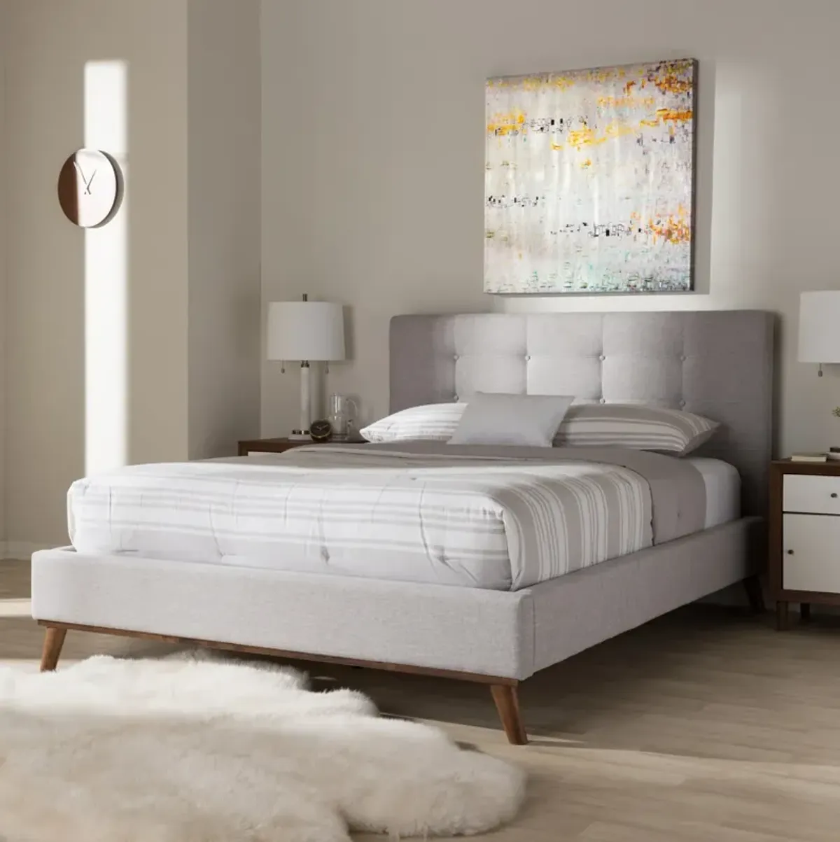 Teyah Queen Upholstered Platform Bed - Greyish Beige