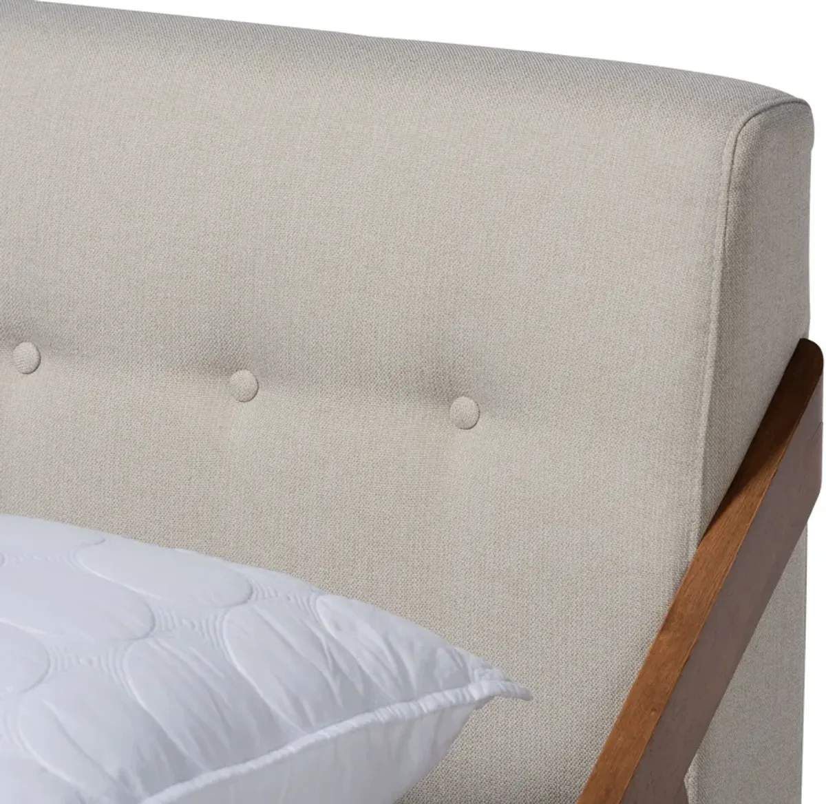 Damini Full Upholstered Platform Bed - Beige/Walnut