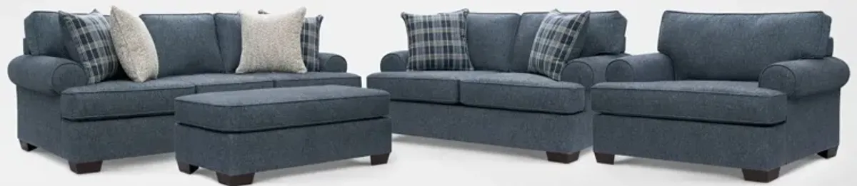 Emory Sofa, Loveseat, Chair and Ottoman - Navy