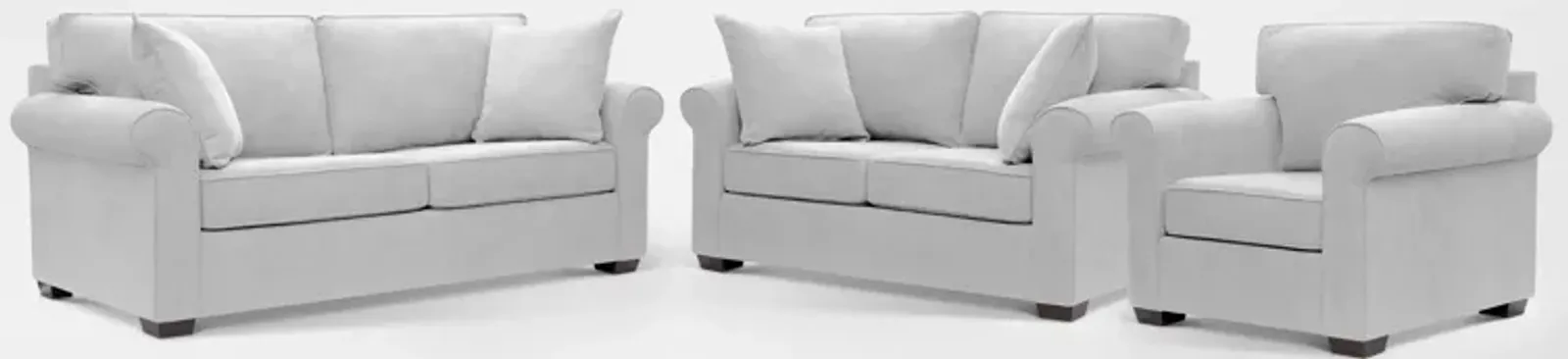 Milly Sofa, Loveseat and Chair Set - Light Gray