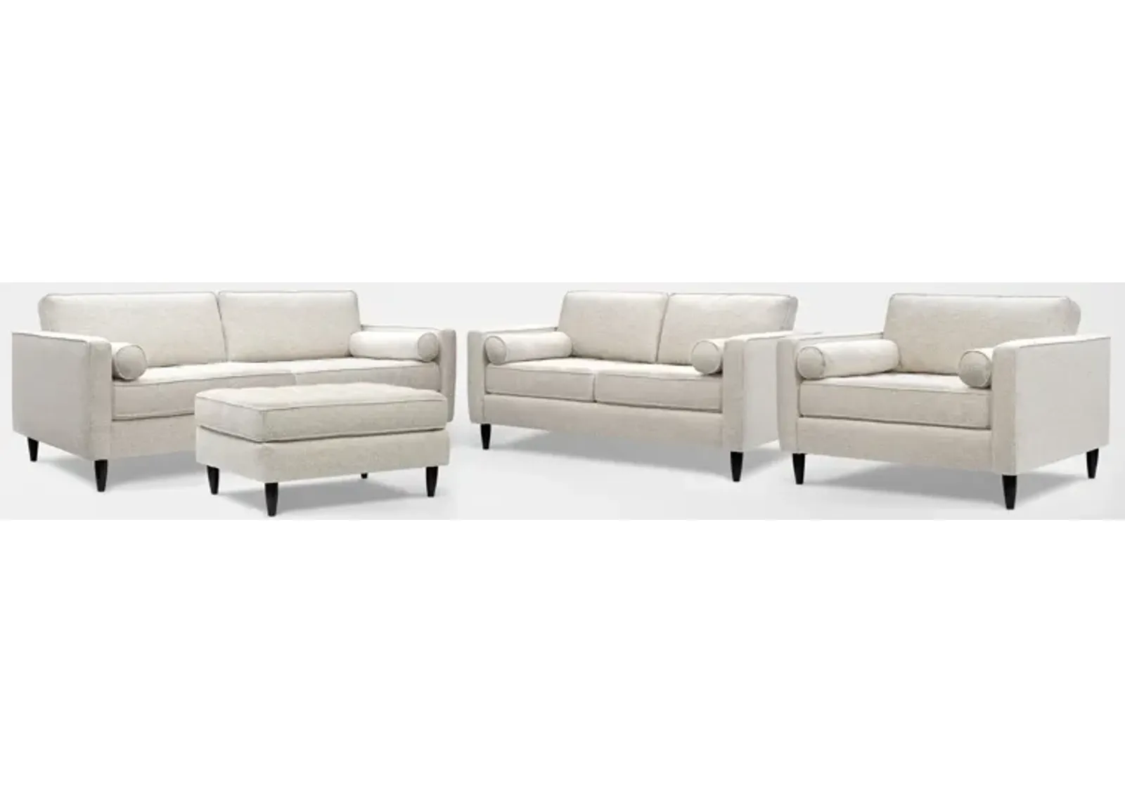 Brie Sofa, Loveseat, Chair and a Half and Ottoman Set - Beige