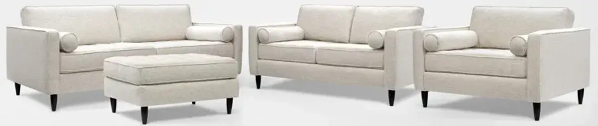 Brie Sofa, Loveseat, Chair and a Half and Ottoman Set - Beige