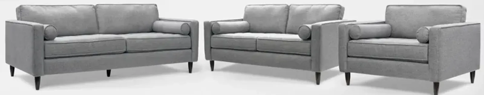 Brie Sofa, Loveseat and Chair and a Half Set - Gray