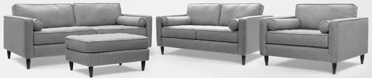 Brie Sofa, Loveseat, Chair and a Half and Ottoman Set - Gray