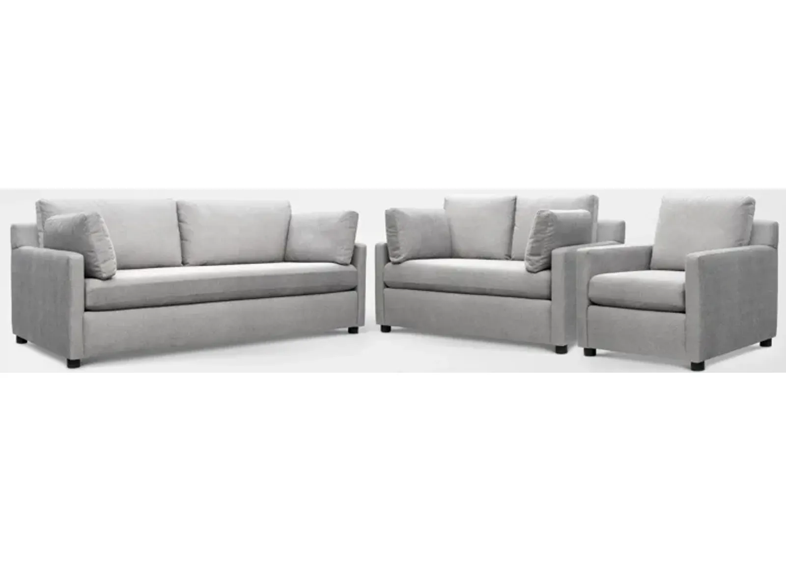 Lena Sofa, Loveseat and Chair Set - Light Gray