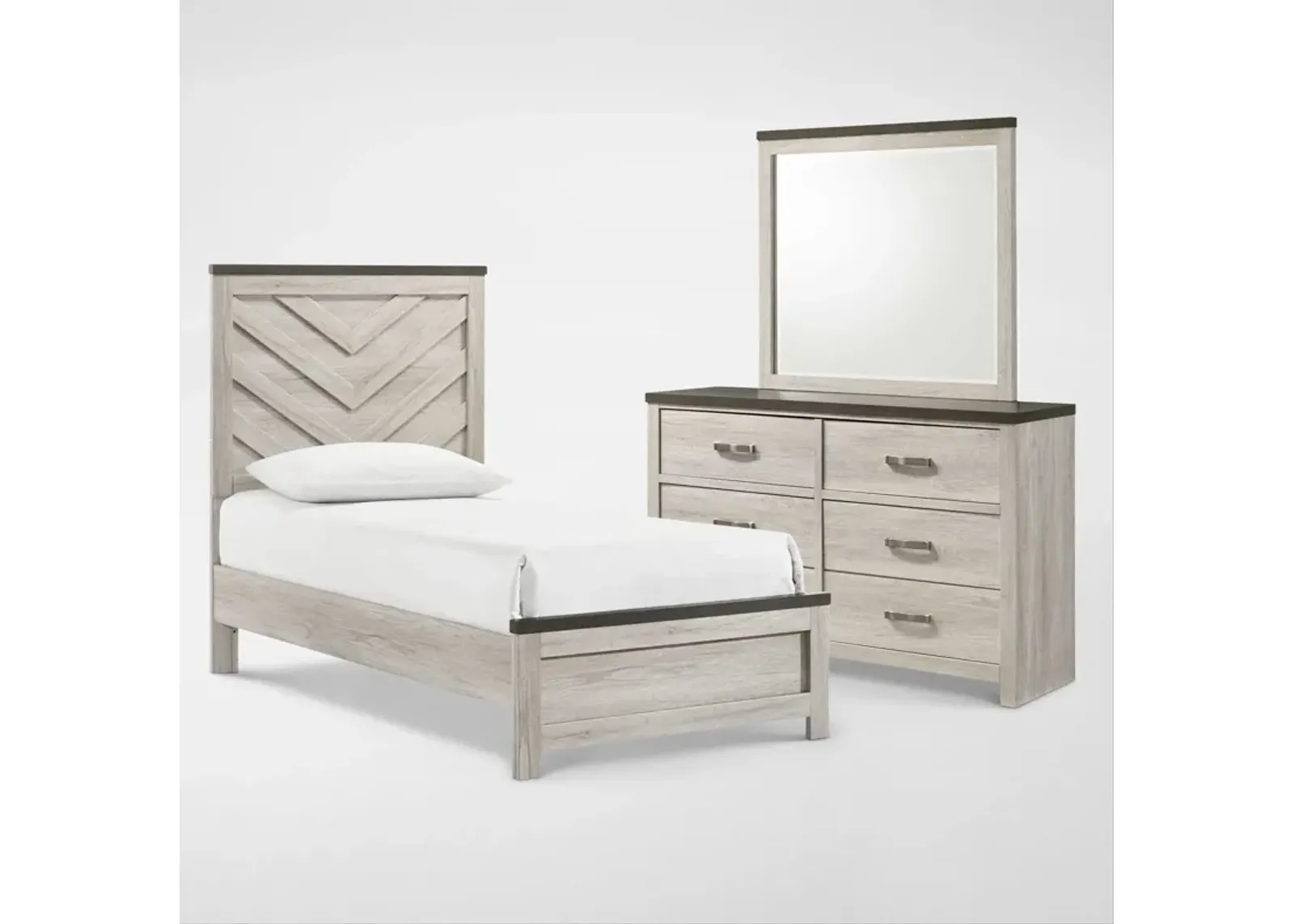 Ryland 5-Piece Twin Youth Panel Bedroom Set with Dresser and Mirror