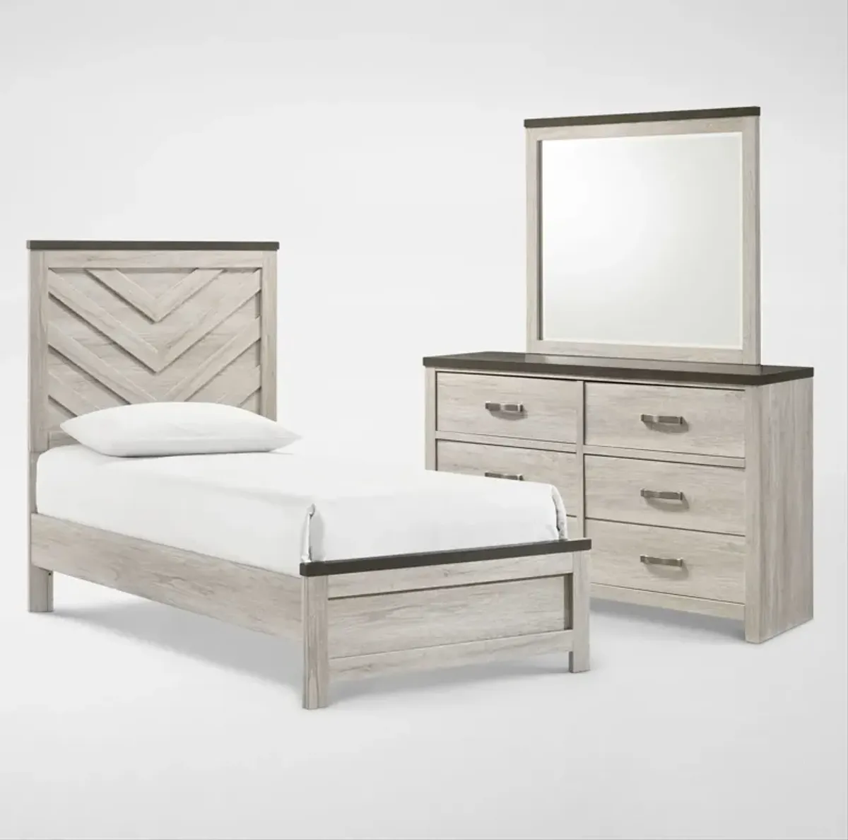 Ryland 5-Piece Twin Youth Panel Bedroom Set with Dresser and Mirror