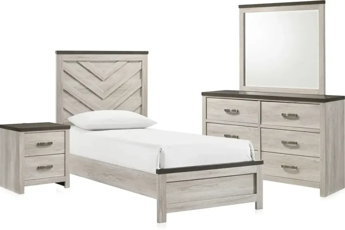 Ryland 6-Piece Twin Youth Panel Bedroom Set with Dresser, Mirror and Nightstand with USB Charging