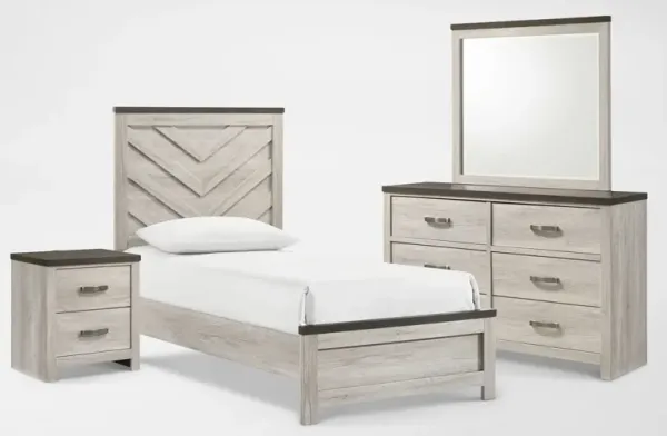 Ryland 6-Piece Twin Youth Panel Bedroom Set with Dresser, Mirror and Nightstand with USB Charging