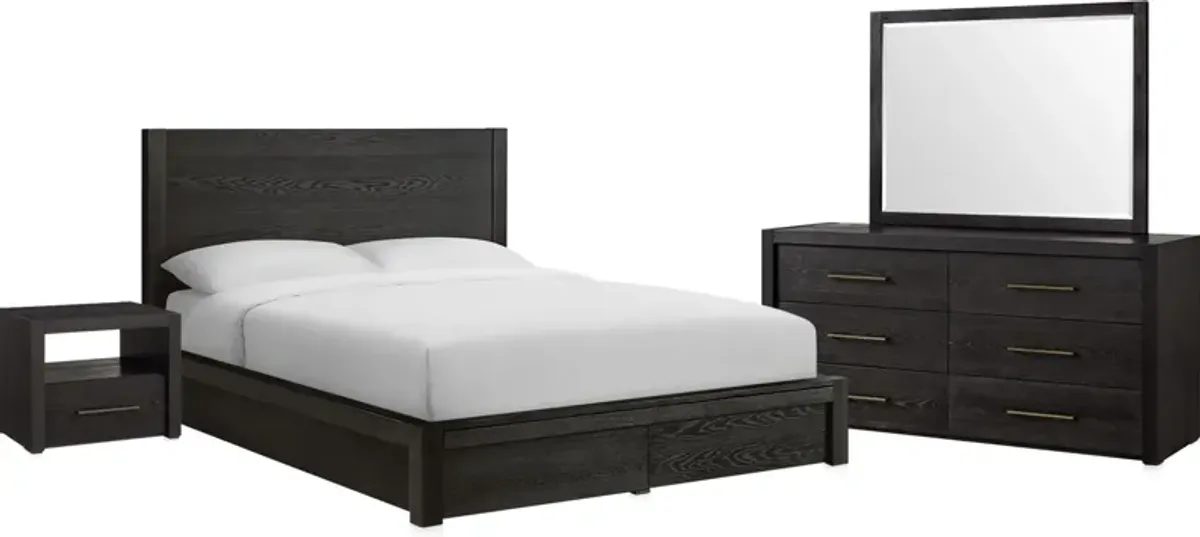 Decker 6-Piece King Storage Bedroom Set with Nightstand, Dresser and Mirror