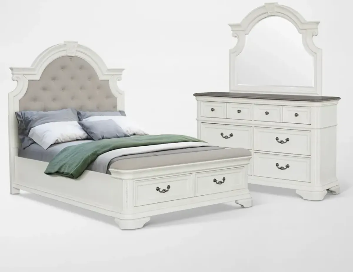 Mayfair 5-Piece King Upholstered Storage Bedroom Set with Dresser and Mirror