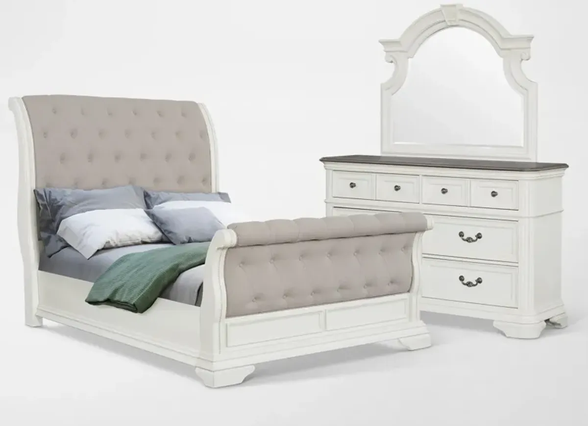 Mayfair 5-Piece King Upholstered Sleigh Bedroom Set with Dresser and Mirror