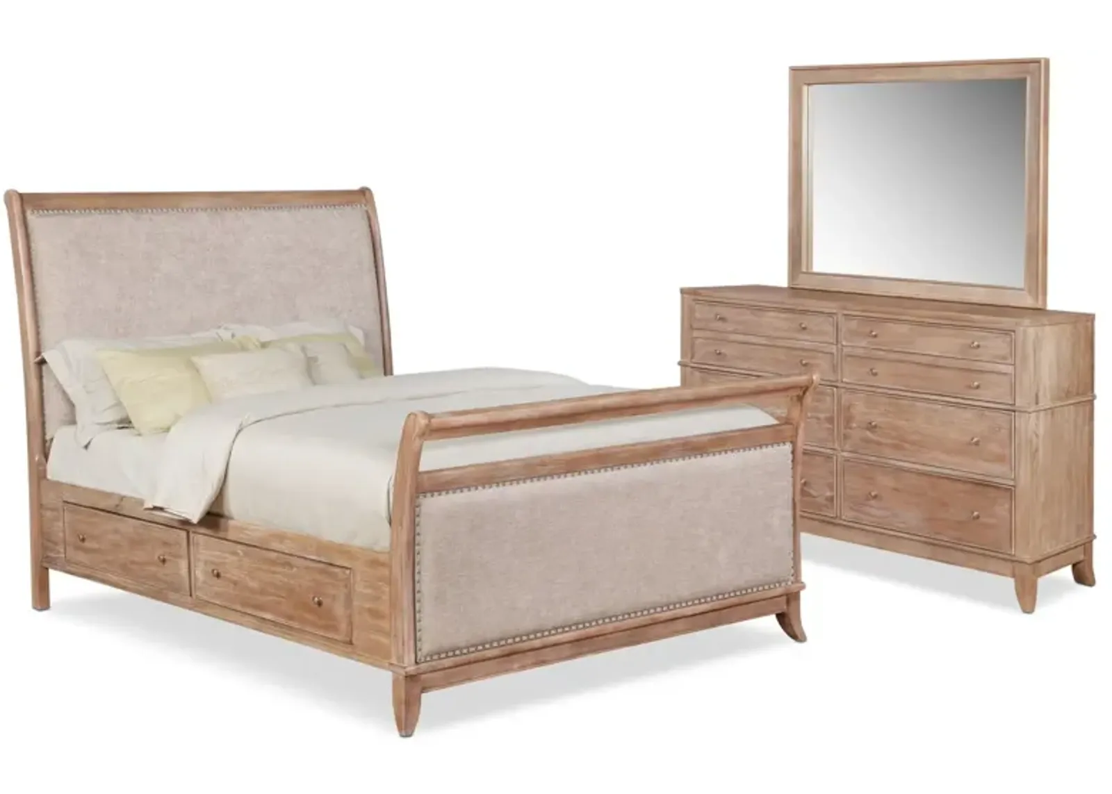 Hazel 5-Piece King Upholstered Bedroom Set with Dresser and Mirror - Latte