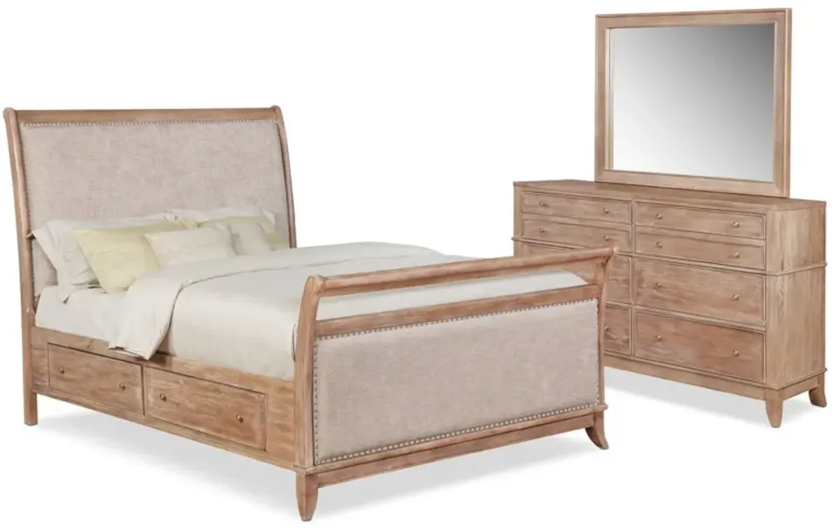 Hazel 5-Piece King Upholstered Bedroom Set with Dresser and Mirror - Latte