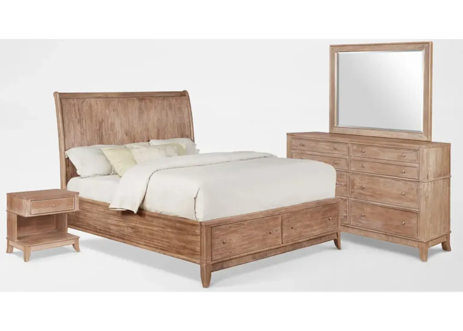 Hazel 6-Piece Queen Bedroom Set with 1-Drawer Nightstand, Dresser and Mirror - Latte