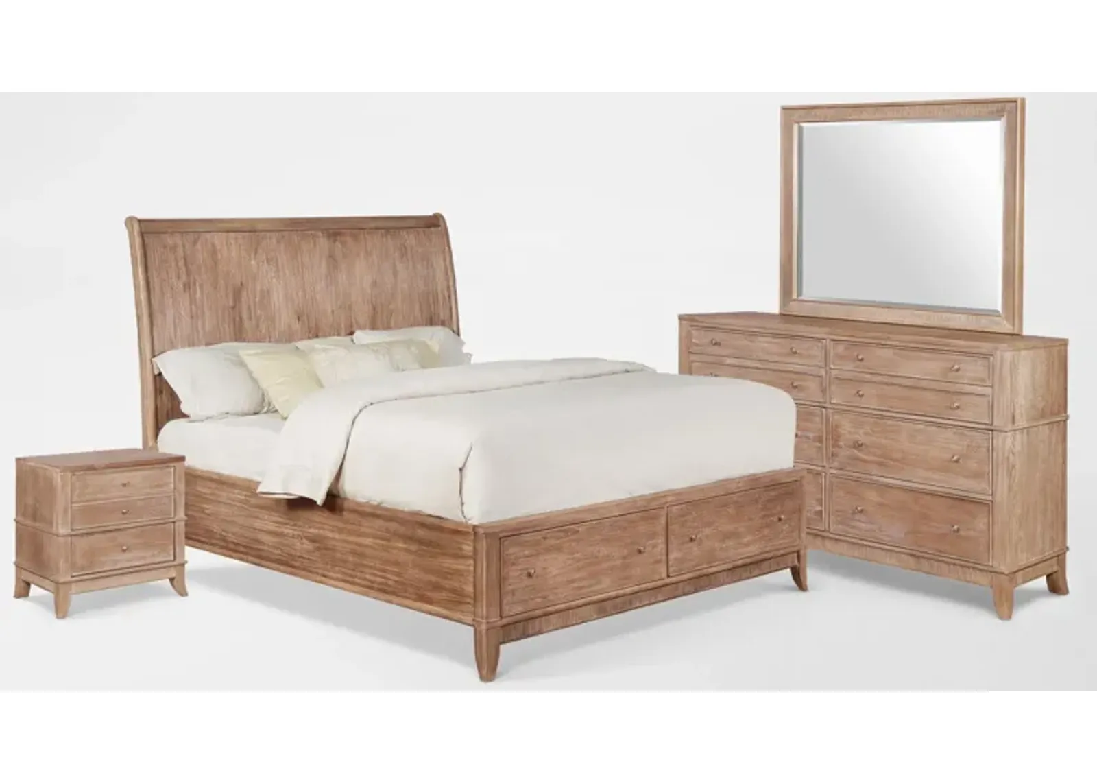 Hazel 6-Piece Queen Bedroom Set with 2-Drawer Nightstand, Dresser and Mirror - Latte