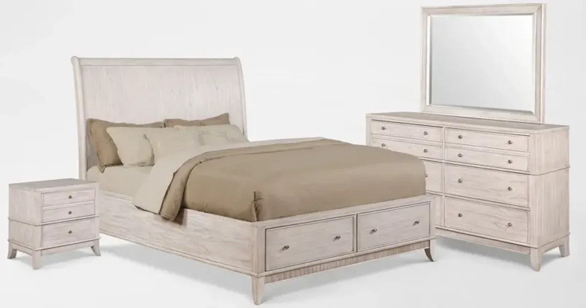 Hazel 6-Piece Queen Bedroom Set with 2-Drawer Nightstand, Dresser and Mirror - Water White