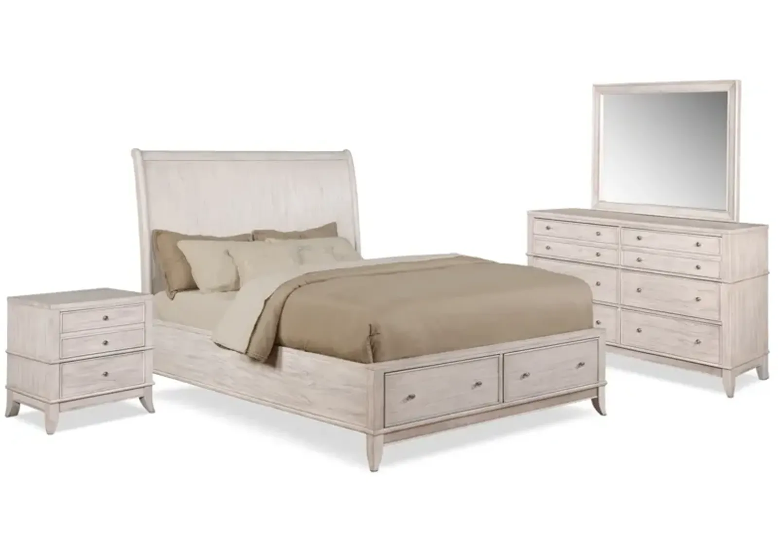 Hazel 6-Piece King Bedroom Set with 2-Drawer Nightstand, Dresser and Mirror - Water White