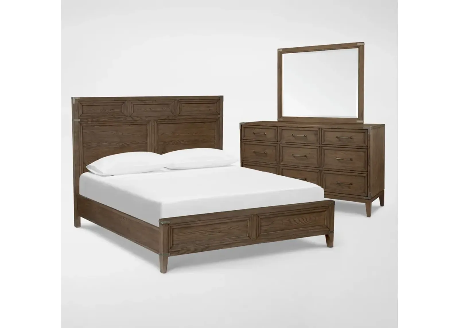 Madrid 5-Piece Queen Bedroom Set with Dresser and Mirror - Oak