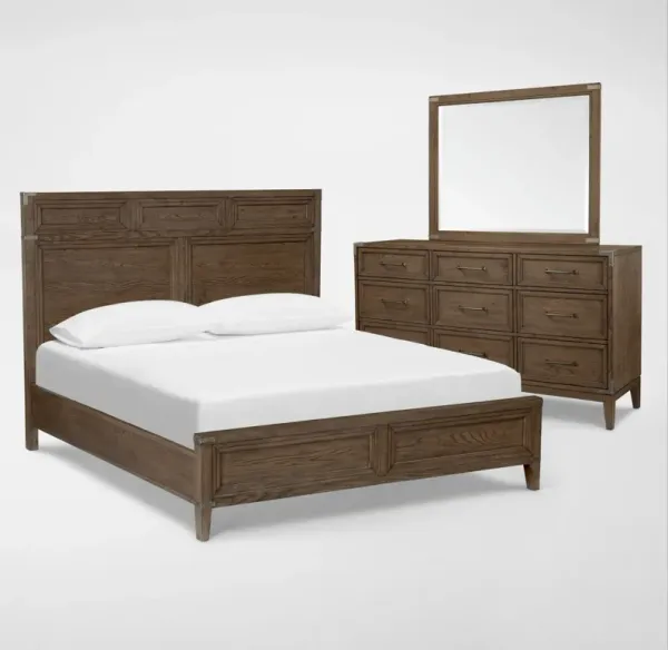 Madrid 5-Piece King Bedroom Set with Dresser and Mirror - Oak
