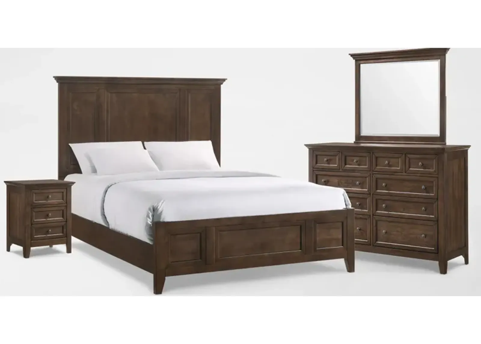 Lincoln 6-Piece King Bedroom Set with Nightstand,Dresser and Mirror - Hickory