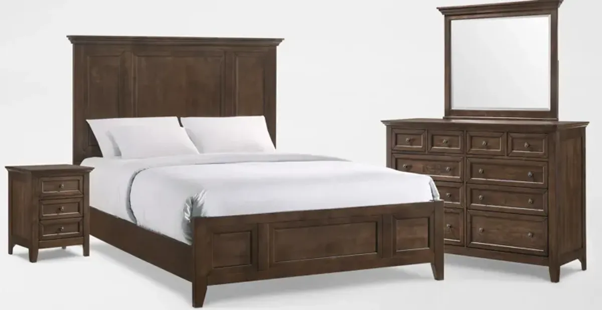 Lincoln 6-Piece King Bedroom Set with Nightstand,Dresser and Mirror - Hickory