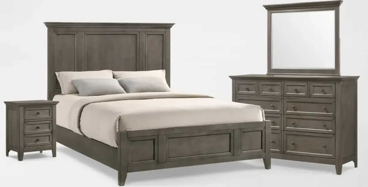 Lincoln 6-Piece King Bedroom Set with Nightstand,Dresser and Mirror - Gray