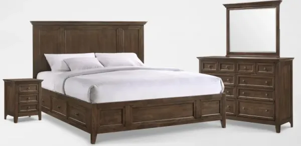 Lincoln Solid Wood 6-Piece King Storage Bedroom Set with Nightstand, Dresser and Mirror - Hickory