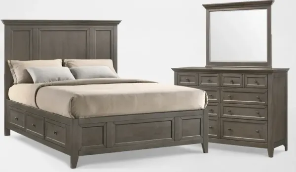 Lincoln Solid Wood 5-Piece King Storage Bedroom Set with Dresser and Mirror - Gray