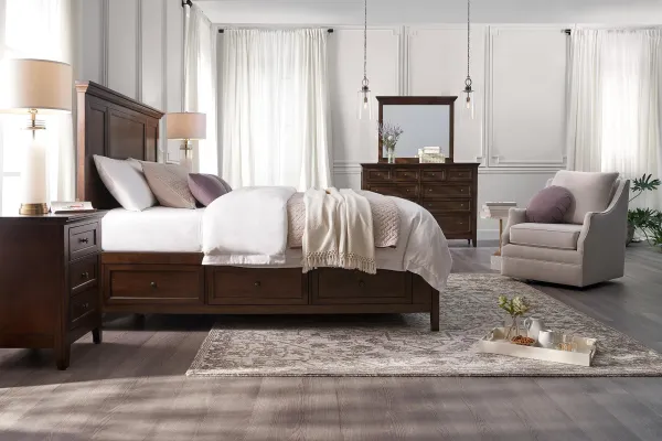 Lincoln Solid Wood 6-Piece Queen Bedroom Set with Nightstand,Dresser and Mirror - Hickory