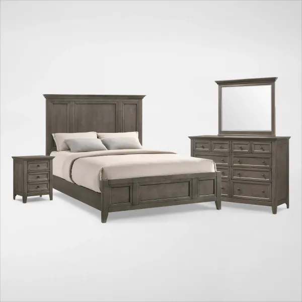 Lincoln Solid Wood 6-Piece Queen Bedroom Set with Nightstand,Dresser and Mirror - Gray