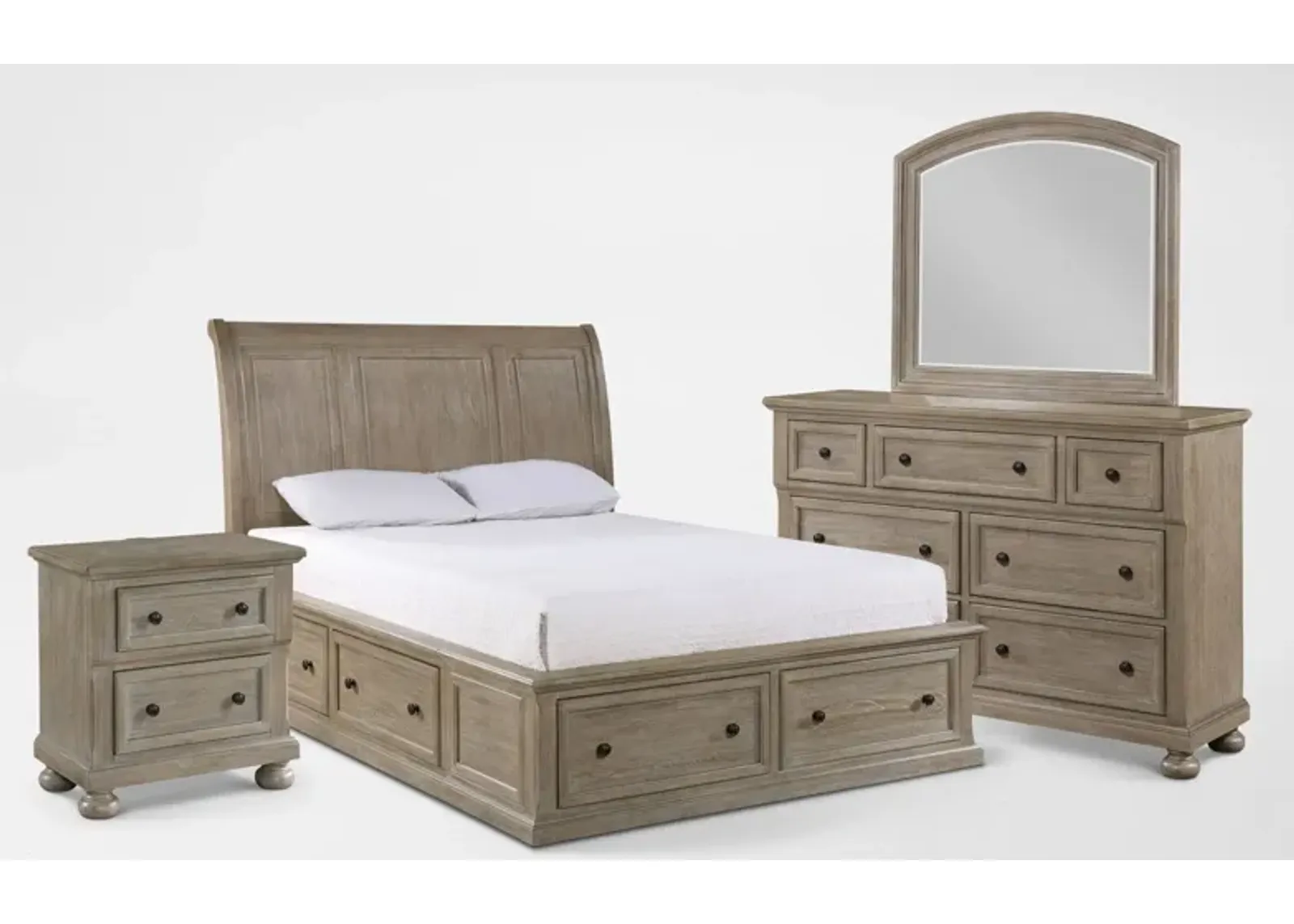 Hanover 6-Piece Storage Sleigh Queen Bedroom Set with Dresser, Mirror and Nightstand with USB Chargi