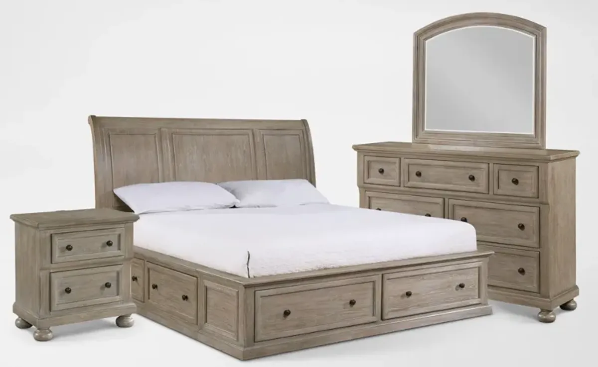 Hanover 6-Piece Storage Sleigh King Bedroom Set with Dresser, Mirror and Nightstand with USB Chargin