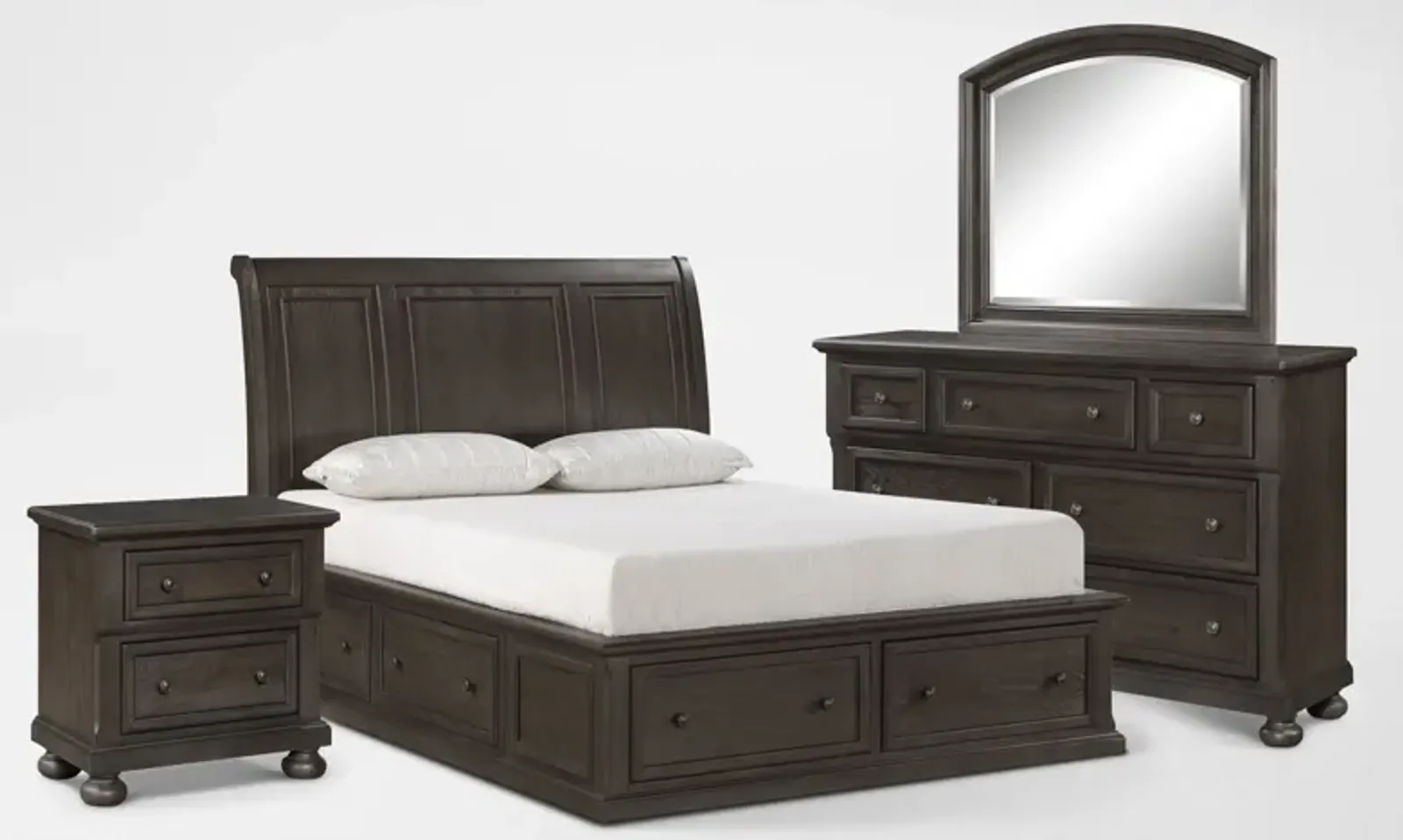 Hanover 6-Piece Storage Sleigh Queen Bedroom Set with Dresser, Mirror and Nightstand with USB Chargi