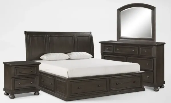Hanover 6-Piece Storage Sleigh King Bedroom Set with Dresser, Mirror and Nightstand with USB Chargin