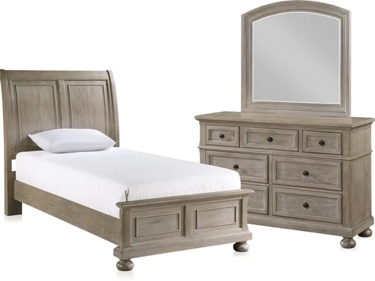 Hanover 5-Piece Youth Sleigh Twin Bedroom Set with Dresser and Mirror - Taupe